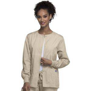 Cherokee scrubs jacket for women, Snap Front Warm-Up Jacket with 3 Pockets and Easy Care – 4350(Khaki)