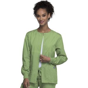 Cherokee scrubs jacket for women, Snap Front Warm-Up Jacket with 3 Pockets and Easy Care – 4350(Sage Green)