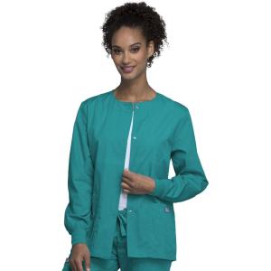 Cherokee scrubs jacket for women, Snap Front Warm-Up Jacket with 3 Pockets and Easy Care – 4350(Teal Blue)