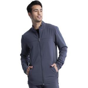 Infinity Men’s Zip Front Jacket Modern Fit Rib-Knit Panels with 3 Pockets and Knit Sleeve Panel CK332A(Pewter)