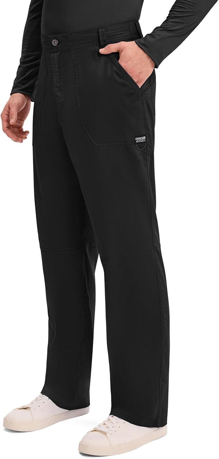 imageCherokee Mens Scrub Pants with Cargo Pockets TwoWay Stretch Modern fit Button Closure with Inside Drawstring Pants WW140Black