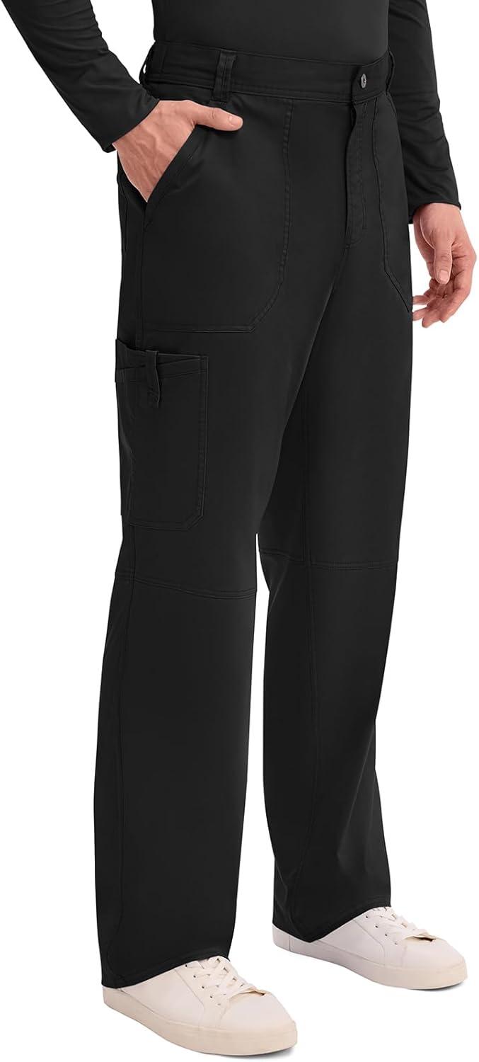 imageCherokee Mens Scrub Pants with Cargo Pockets TwoWay Stretch Modern fit Button Closure with Inside Drawstring Pants WW140Black
