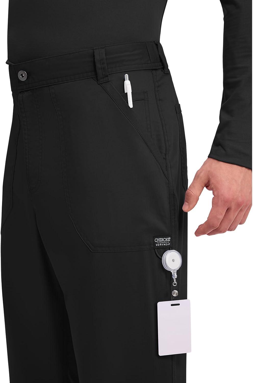imageCherokee Mens Scrub Pants with Cargo Pockets TwoWay Stretch Modern fit Button Closure with Inside Drawstring Pants WW140Black