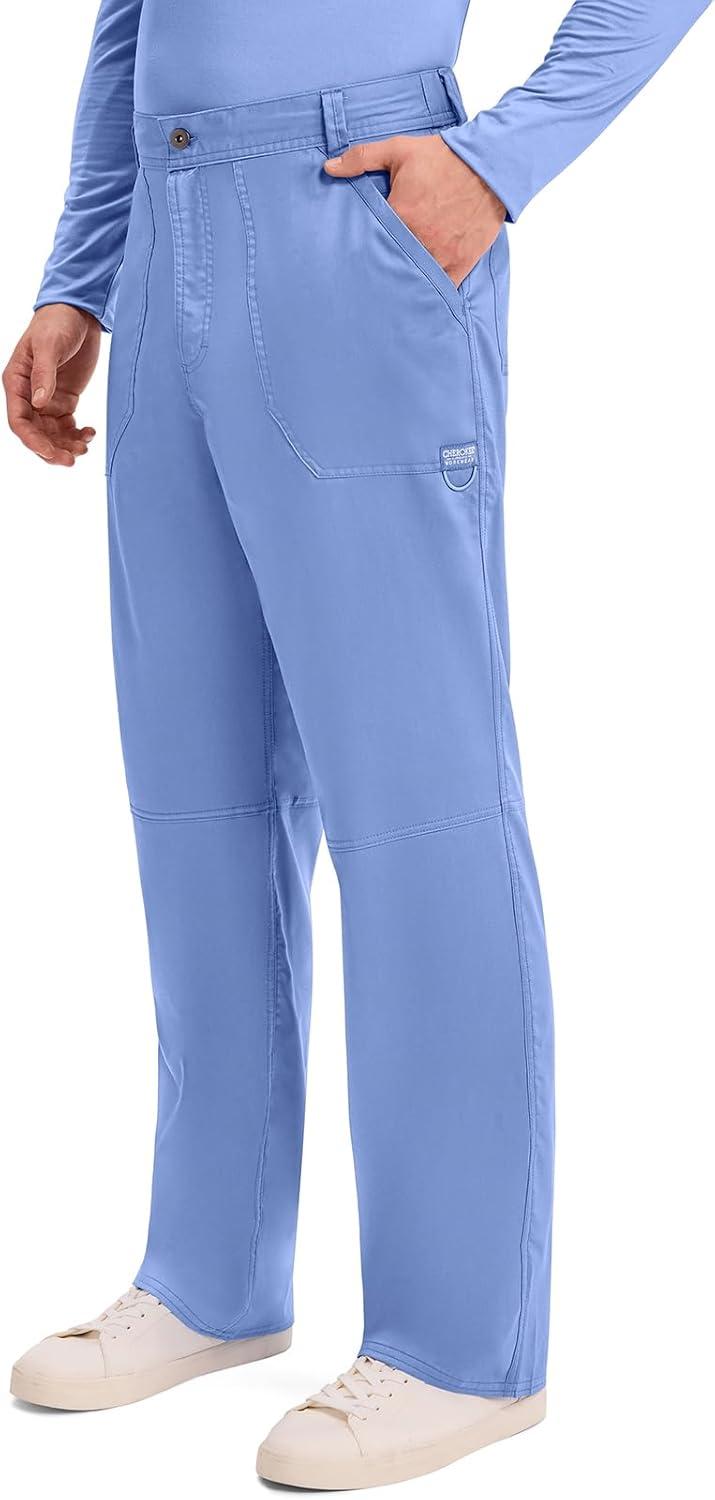 imageCherokee Mens Scrub Pants with Cargo Pockets TwoWay Stretch Modern fit Button Closure with Inside Drawstring Pants WW140Blue