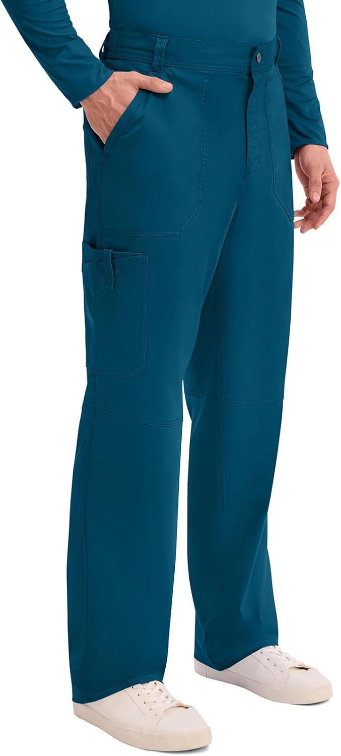 imageCherokee Mens Scrub Pants with Cargo Pockets TwoWay Stretch Modern fit Button Closure with Inside Drawstring Pants WW140Caribbean Blue