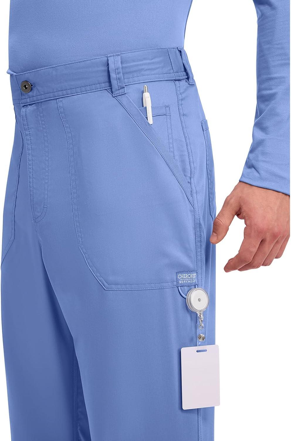 imageCherokee Mens Scrub Pants with Cargo Pockets TwoWay Stretch Modern fit Button Closure with Inside Drawstring Pants WW140Ciel