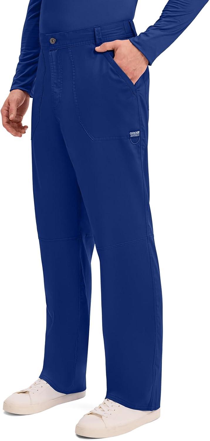 imageCherokee Mens Scrub Pants with Cargo Pockets TwoWay Stretch Modern fit Button Closure with Inside Drawstring Pants WW140Galaxy Blue