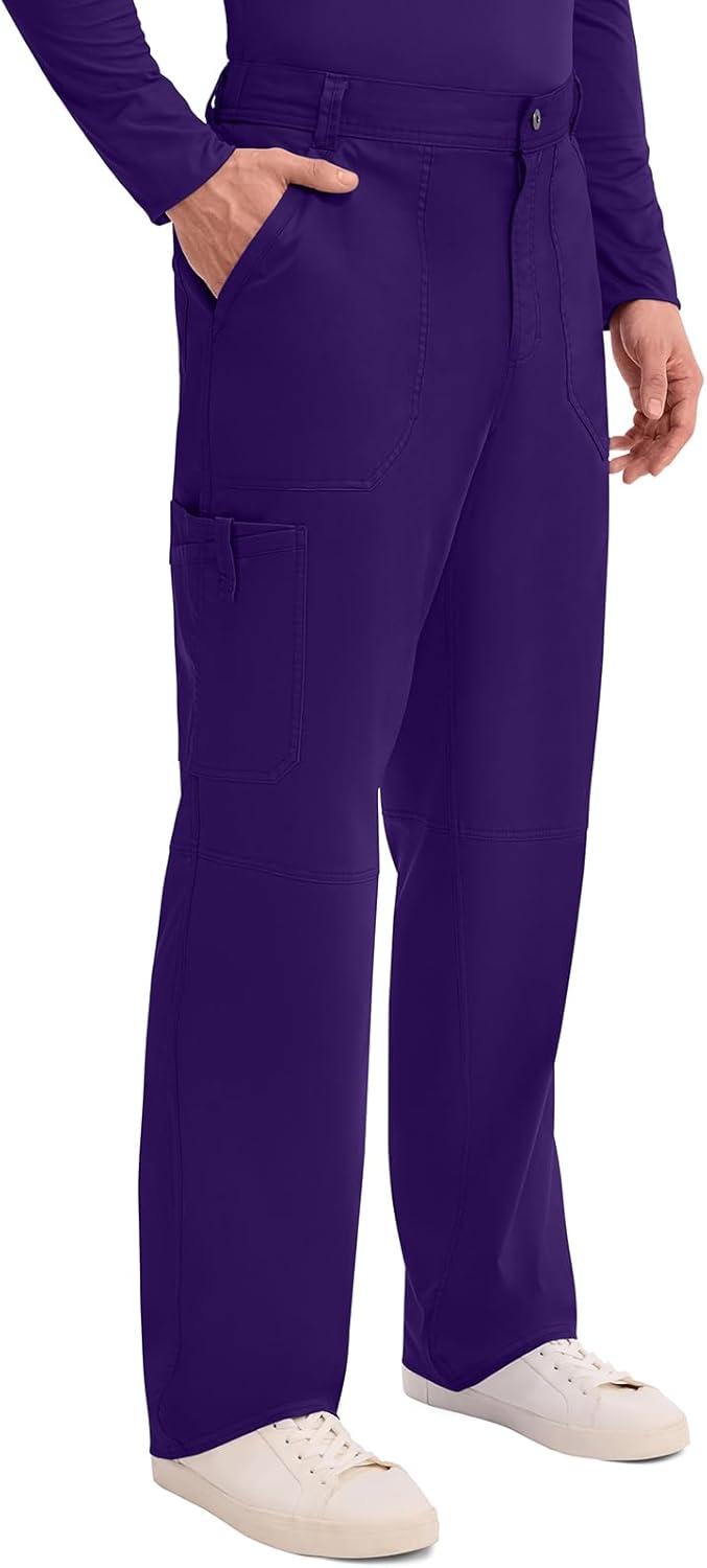 imageCherokee Mens Scrub Pants with Cargo Pockets TwoWay Stretch Modern fit Button Closure with Inside Drawstring Pants WW140Grape