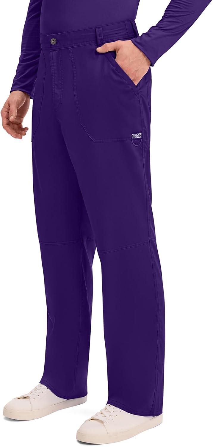 imageCherokee Mens Scrub Pants with Cargo Pockets TwoWay Stretch Modern fit Button Closure with Inside Drawstring Pants WW140Grape