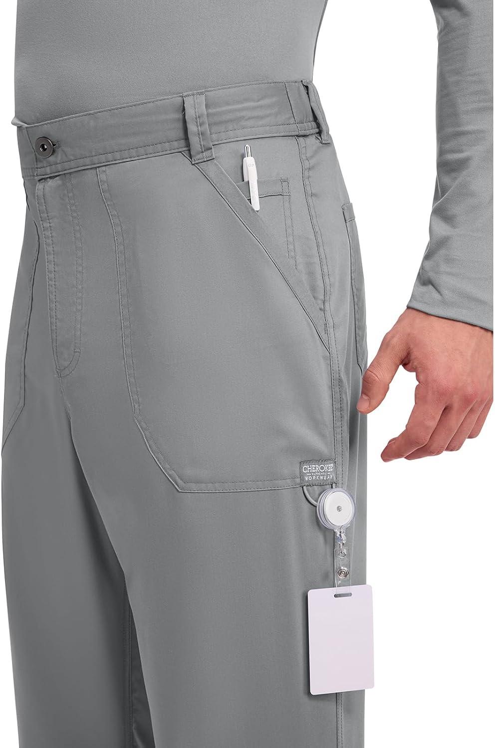 imageCherokee Mens Scrub Pants with Cargo Pockets TwoWay Stretch Modern fit Button Closure with Inside Drawstring Pants WW140Grey