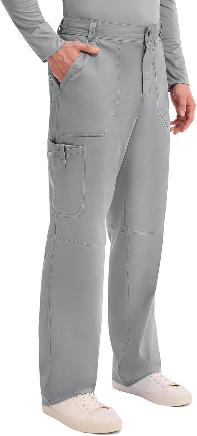 imageCherokee Mens Scrub Pants with Cargo Pockets TwoWay Stretch Modern fit Button Closure with Inside Drawstring Pants WW140Grey