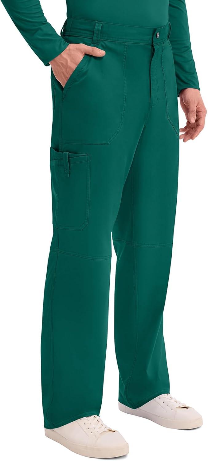 imageCherokee Mens Scrub Pants with Cargo Pockets TwoWay Stretch Modern fit Button Closure with Inside Drawstring Pants WW140Hunter Green