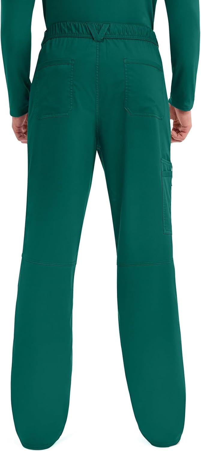imageCherokee Mens Scrub Pants with Cargo Pockets TwoWay Stretch Modern fit Button Closure with Inside Drawstring Pants WW140Hunter Green