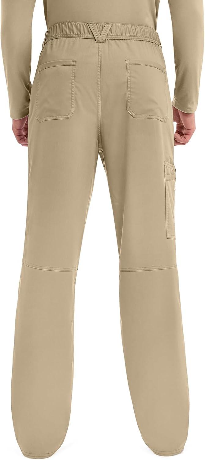 imageCherokee Mens Scrub Pants with Cargo Pockets TwoWay Stretch Modern fit Button Closure with Inside Drawstring Pants WW140Khaki