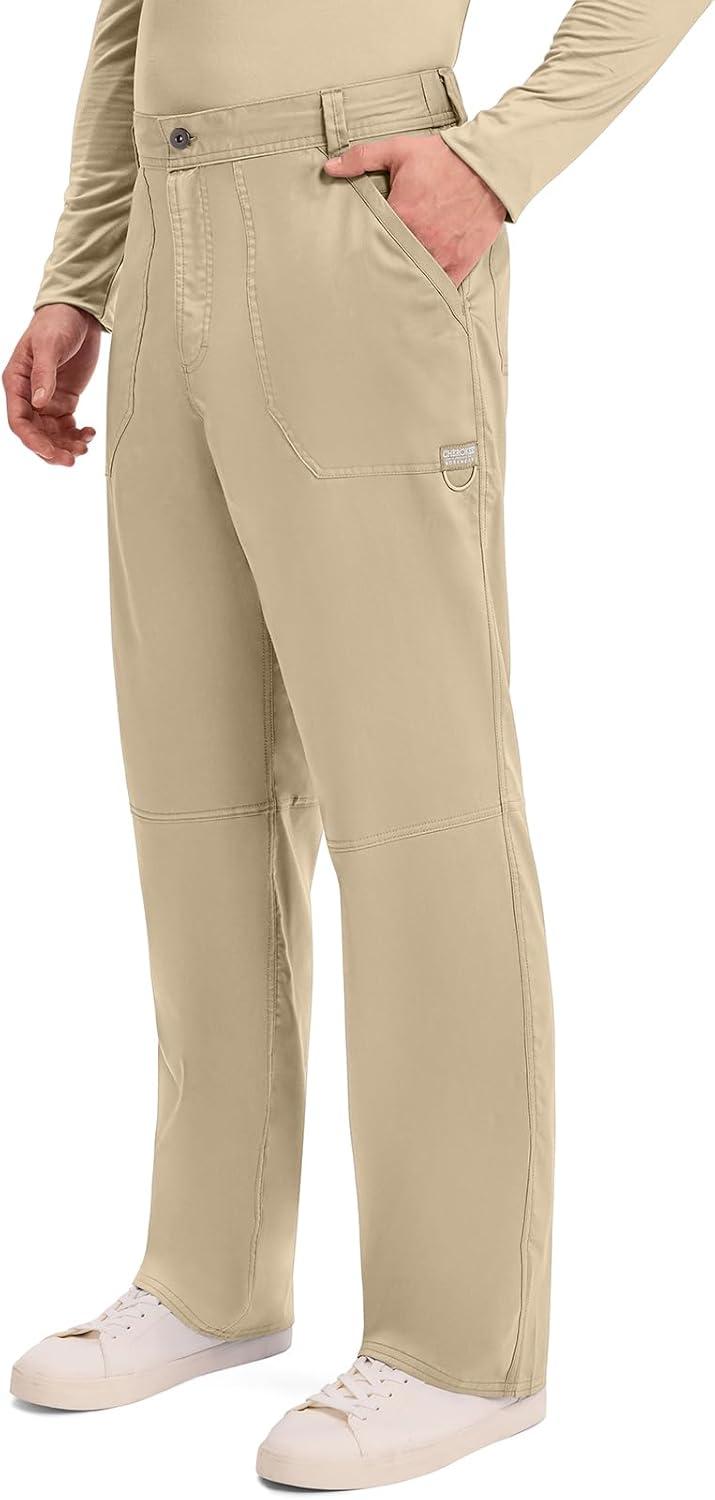 imageCherokee Mens Scrub Pants with Cargo Pockets TwoWay Stretch Modern fit Button Closure with Inside Drawstring Pants WW140Khaki