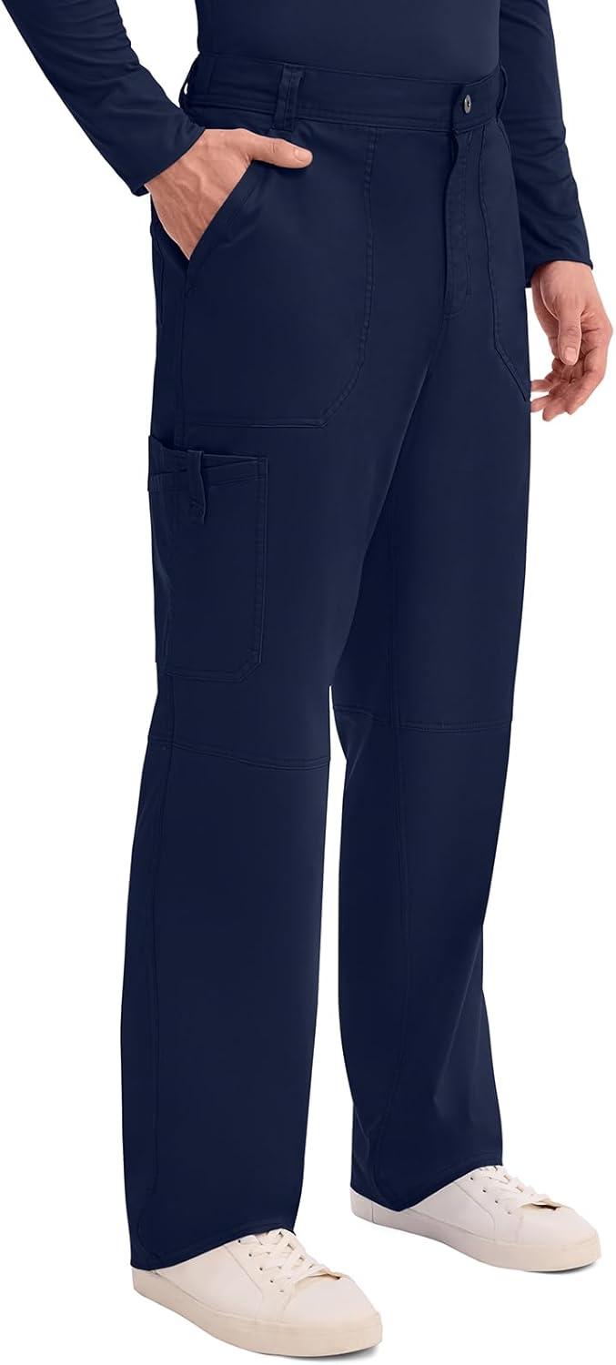 imageCherokee Mens Scrub Pants with Cargo Pockets TwoWay Stretch Modern fit Button Closure with Inside Drawstring Pants WW140Navy