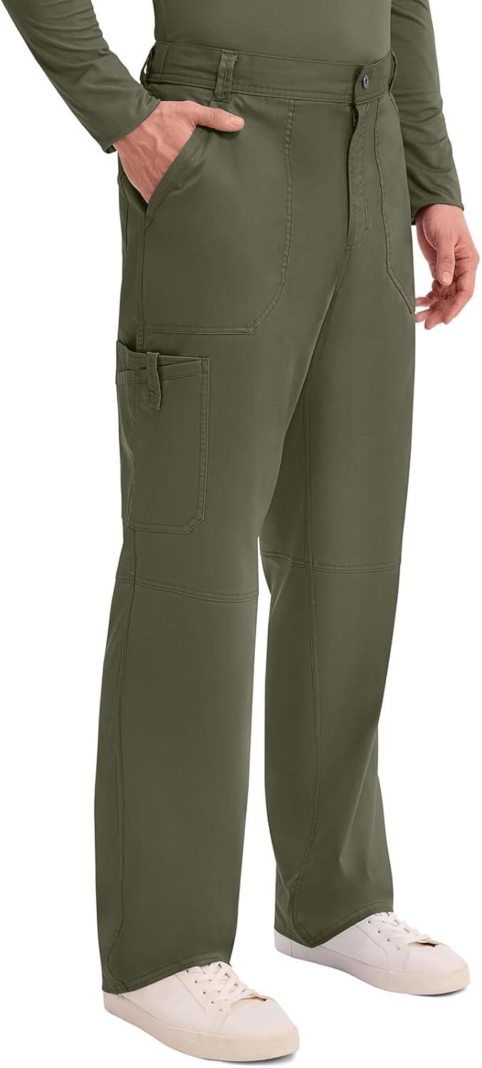 imageCherokee Mens Scrub Pants with Cargo Pockets TwoWay Stretch Modern fit Button Closure with Inside Drawstring Pants WW140Olive