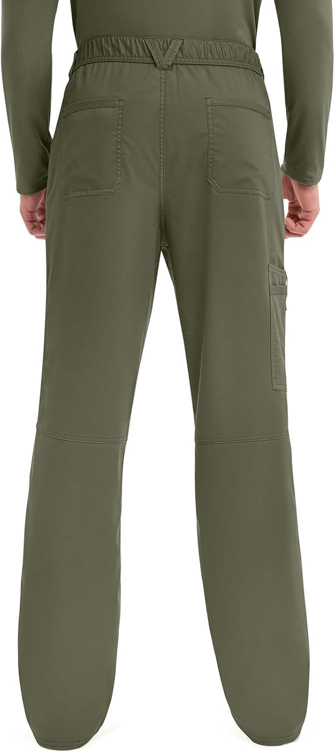 imageCherokee Mens Scrub Pants with Cargo Pockets TwoWay Stretch Modern fit Button Closure with Inside Drawstring Pants WW140Olive