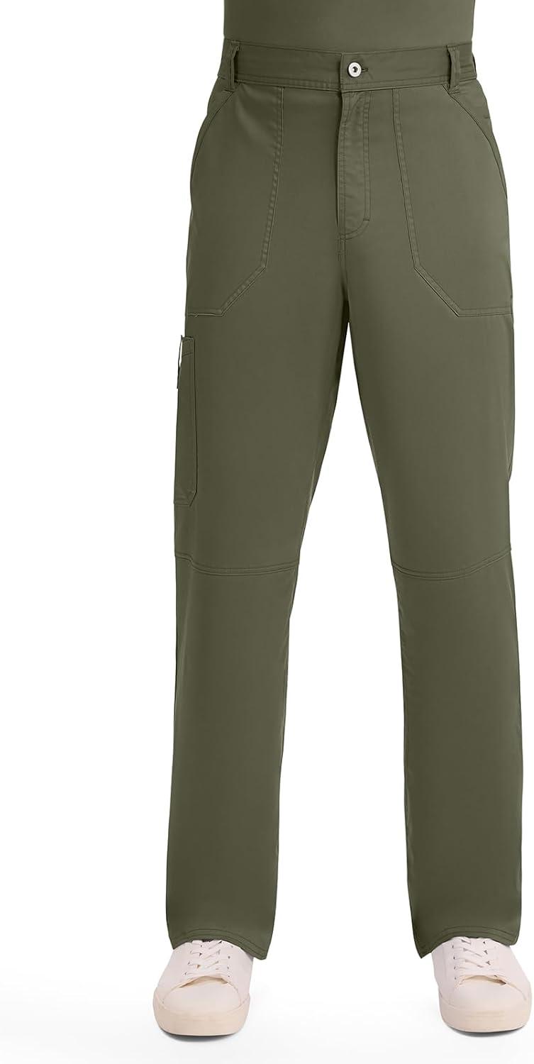 imageCherokee Mens Scrub Pants with Cargo Pockets TwoWay Stretch Modern fit Button Closure with Inside Drawstring Pants WW140Olive