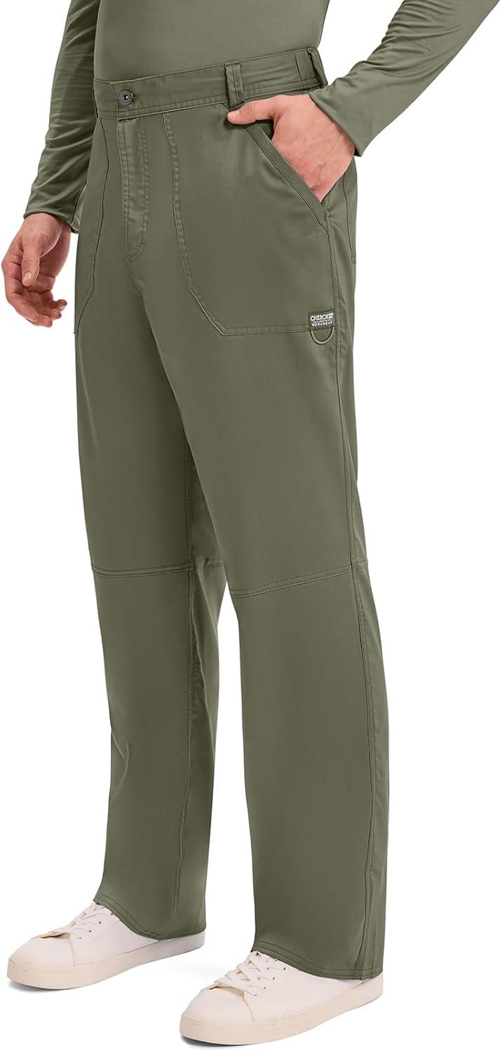 imageCherokee Mens Scrub Pants with Cargo Pockets TwoWay Stretch Modern fit Button Closure with Inside Drawstring Pants WW140Olive