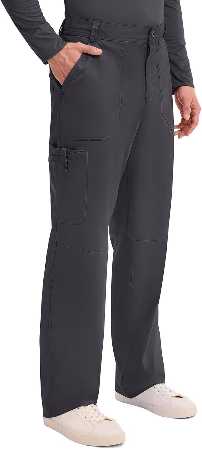 imageCherokee Mens Scrub Pants with Cargo Pockets TwoWay Stretch Modern fit Button Closure with Inside Drawstring Pants WW140Pewter