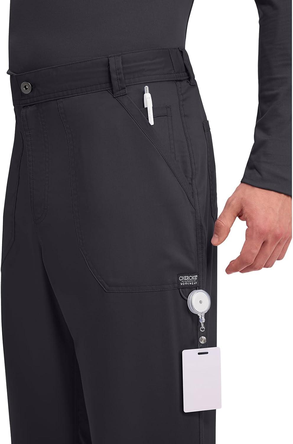 imageCherokee Mens Scrub Pants with Cargo Pockets TwoWay Stretch Modern fit Button Closure with Inside Drawstring Pants WW140Pewter