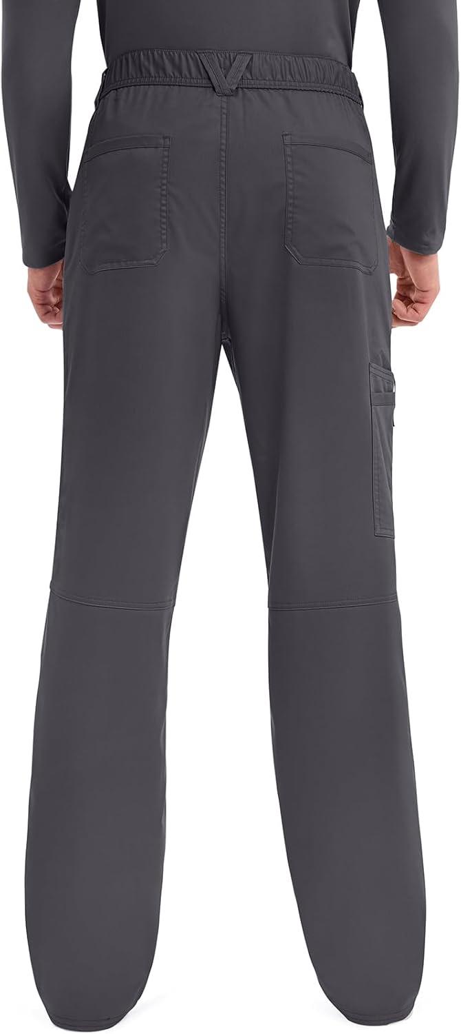 imageCherokee Mens Scrub Pants with Cargo Pockets TwoWay Stretch Modern fit Button Closure with Inside Drawstring Pants WW140Pewter