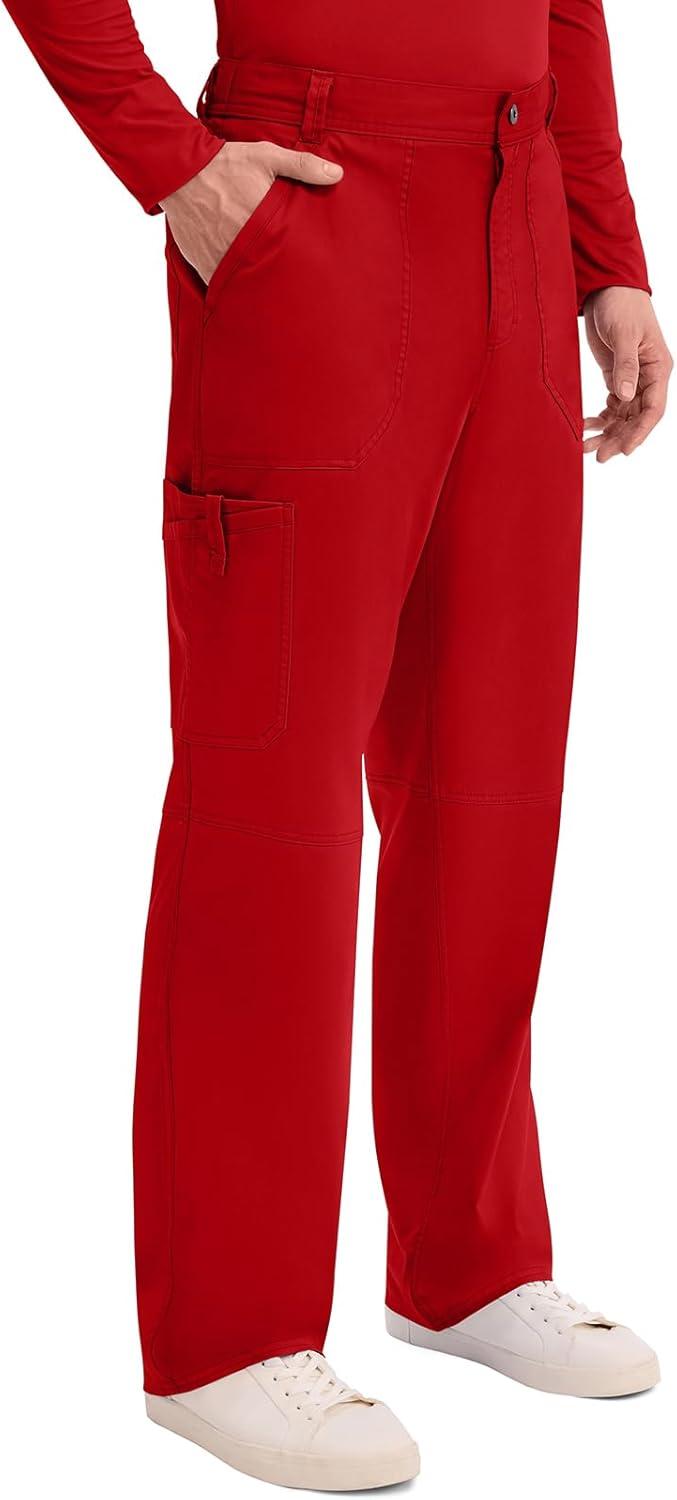 imageCherokee Mens Scrub Pants with Cargo Pockets TwoWay Stretch Modern fit Button Closure with Inside Drawstring Pants WW140Red