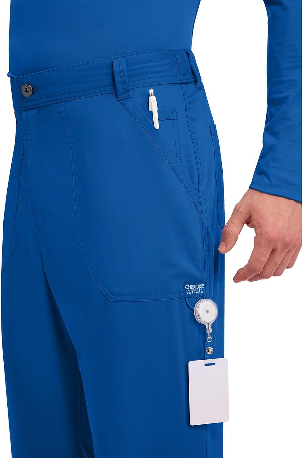 imageCherokee Mens Scrub Pants with Cargo Pockets TwoWay Stretch Modern fit Button Closure with Inside Drawstring Pants WW140Royal