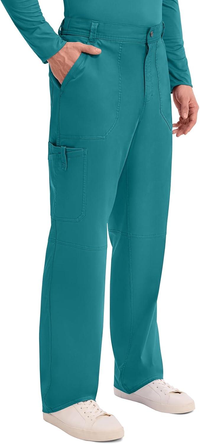 imageCherokee Mens Scrub Pants with Cargo Pockets TwoWay Stretch Modern fit Button Closure with Inside Drawstring Pants WW140Teal Blue