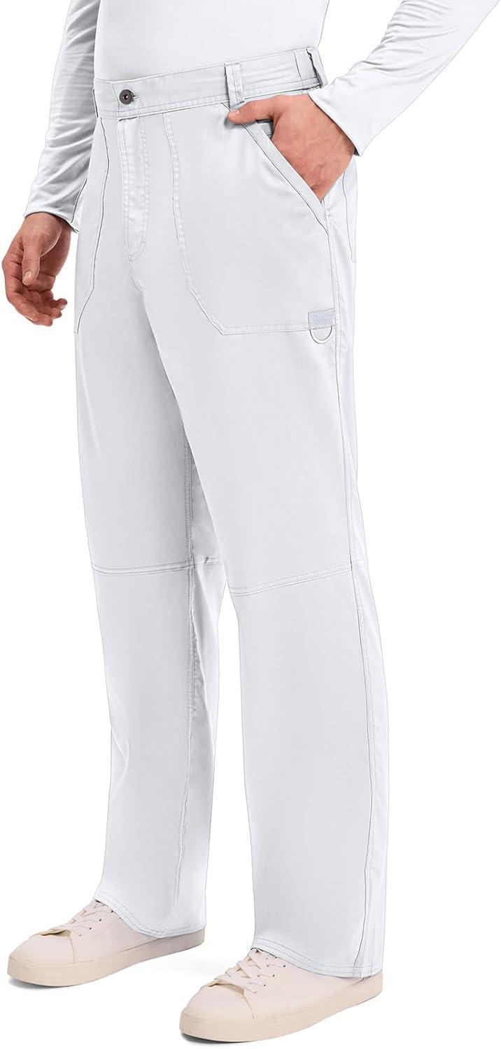imageCherokee Mens Scrub Pants with Cargo Pockets TwoWay Stretch Modern fit Button Closure with Inside Drawstring Pants WW140White
