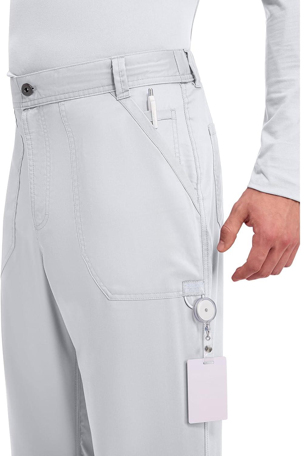 imageCherokee Mens Scrub Pants with Cargo Pockets TwoWay Stretch Modern fit Button Closure with Inside Drawstring Pants WW140White