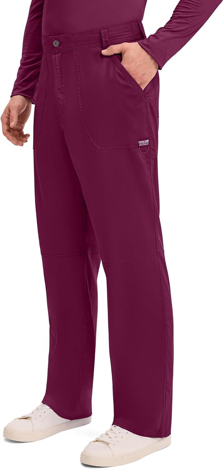 imageCherokee Mens Scrub Pants with Cargo Pockets TwoWay Stretch Modern fit Button Closure with Inside Drawstring Pants WW140Wine