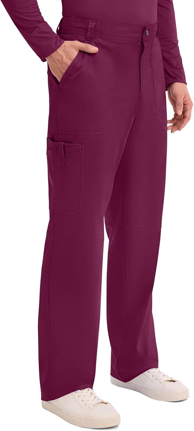 imageCherokee Mens Scrub Pants with Cargo Pockets TwoWay Stretch Modern fit Button Closure with Inside Drawstring Pants WW140Wine