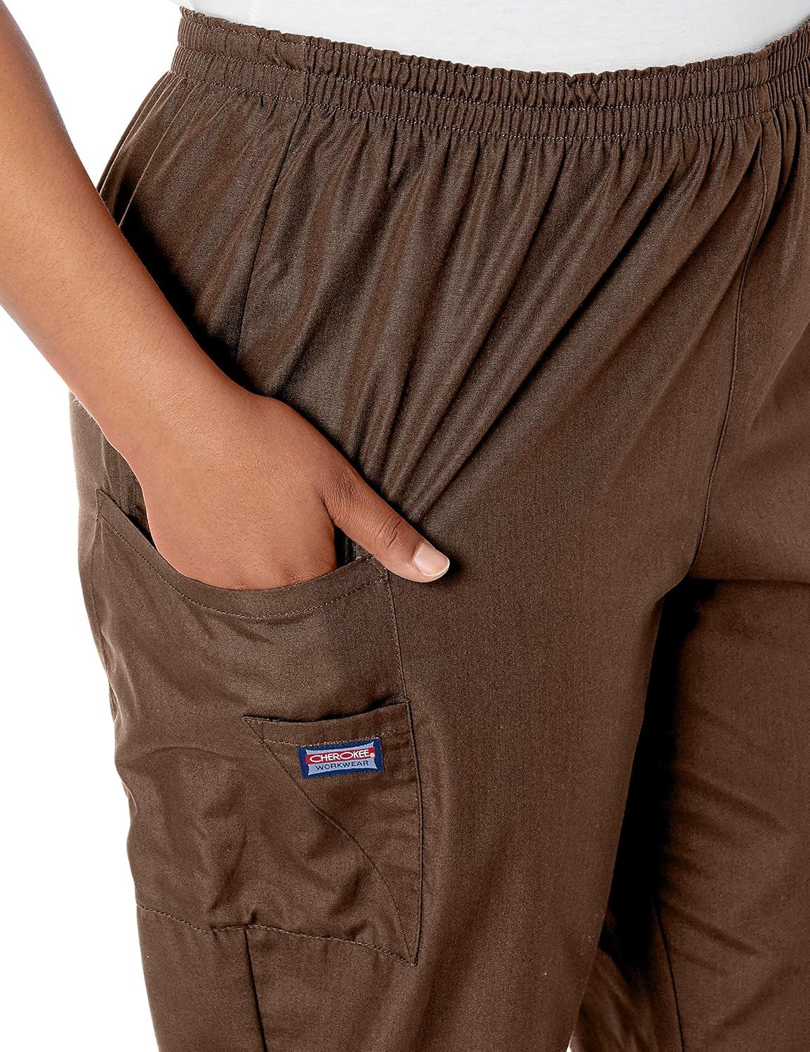 imageCherokee Scrubs for Women Cargo Pant Natural Rise Tapered PullOn Bottom with 4 Pockets Fade Resistant Fabric 4200Chocolate