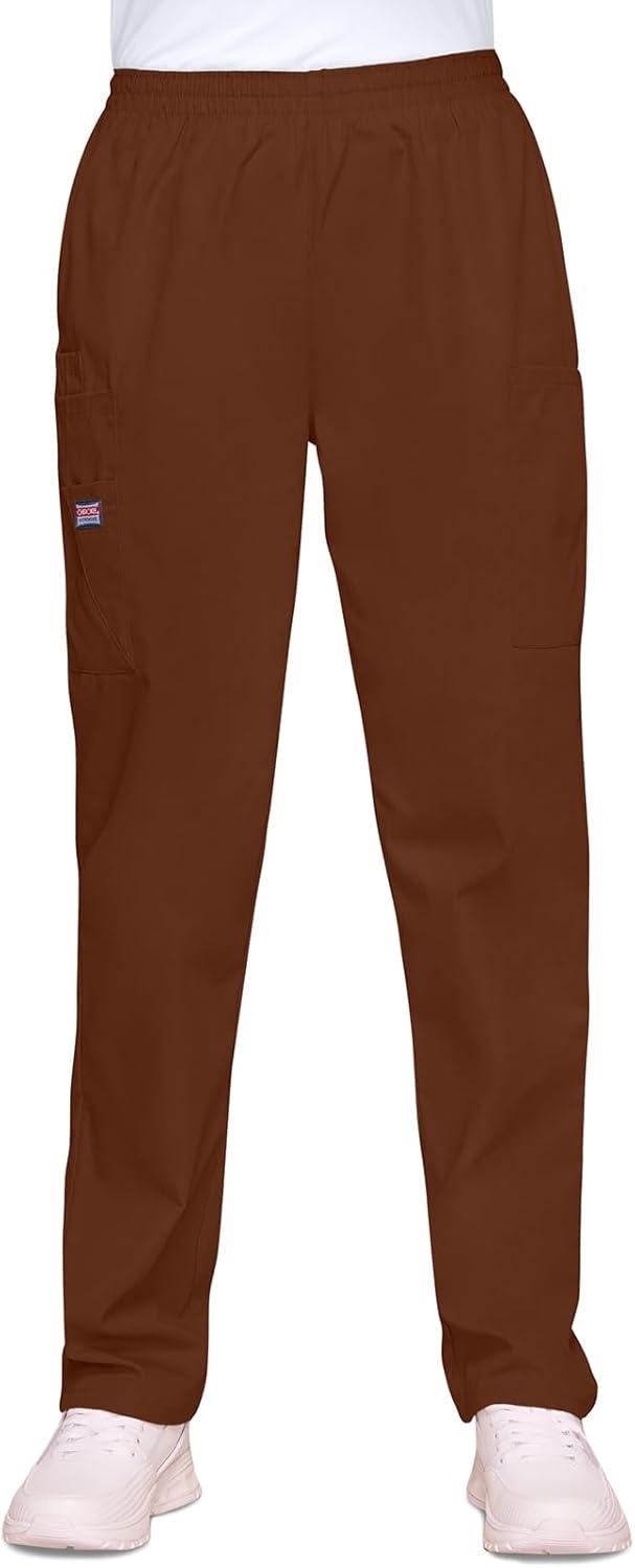 imageCherokee Scrubs for Women Cargo Pant Natural Rise Tapered PullOn Bottom with 4 Pockets Fade Resistant Fabric 4200Chocolate