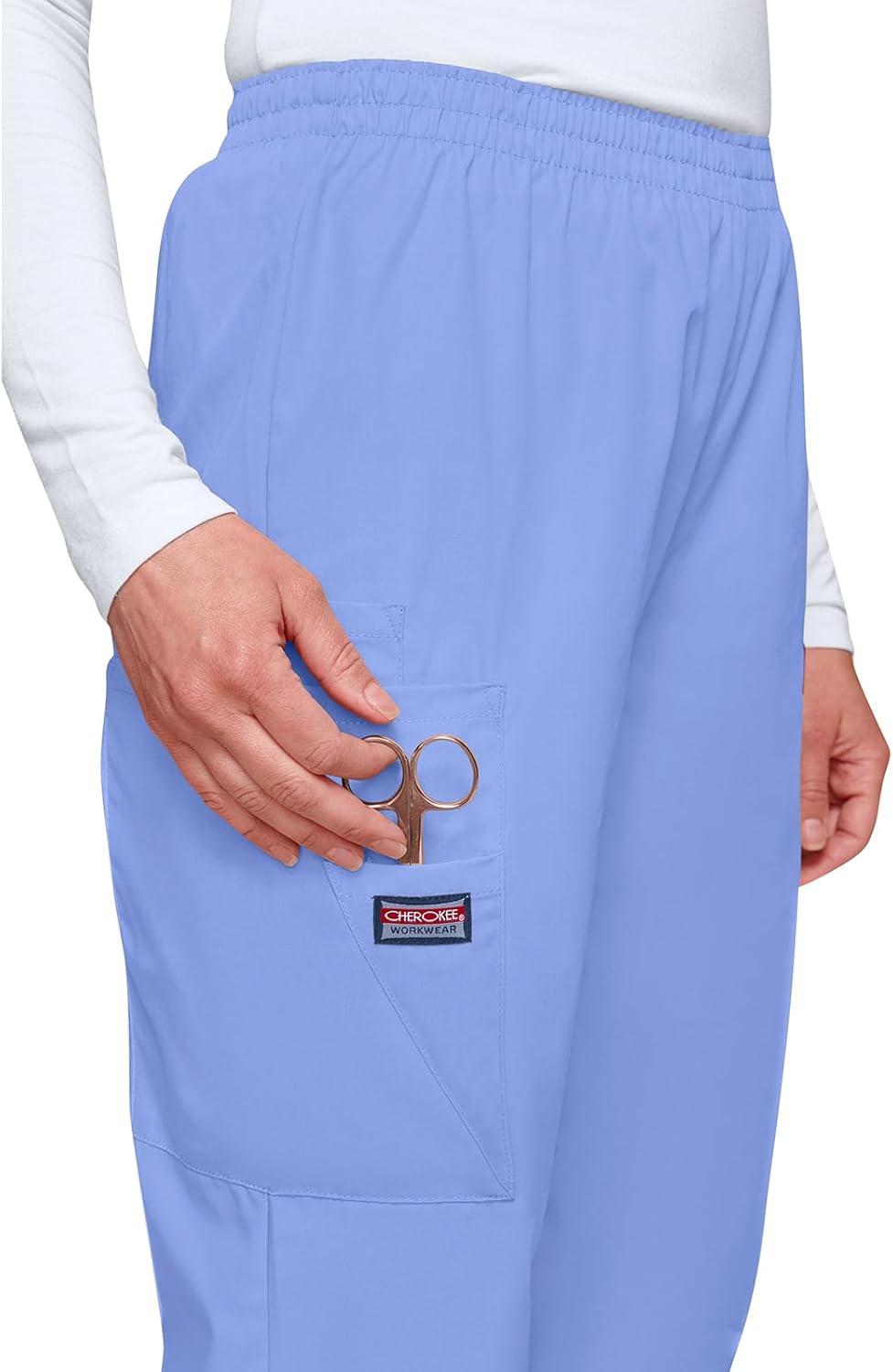 imageCherokee Scrubs for Women Cargo Pant Natural Rise Tapered PullOn Bottom with 4 Pockets Fade Resistant Fabric 4200Ciel