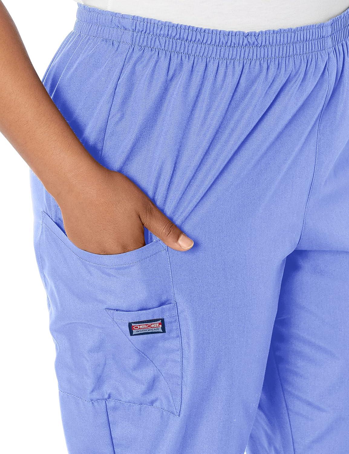imageCherokee Scrubs for Women Cargo Pant Natural Rise Tapered PullOn Bottom with 4 Pockets Fade Resistant Fabric 4200Ciel