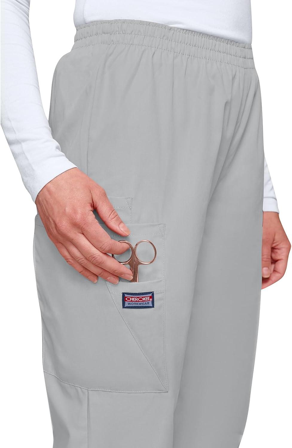 imageCherokee Scrubs for Women Cargo Pant Natural Rise Tapered PullOn Bottom with 4 Pockets Fade Resistant Fabric 4200Grey