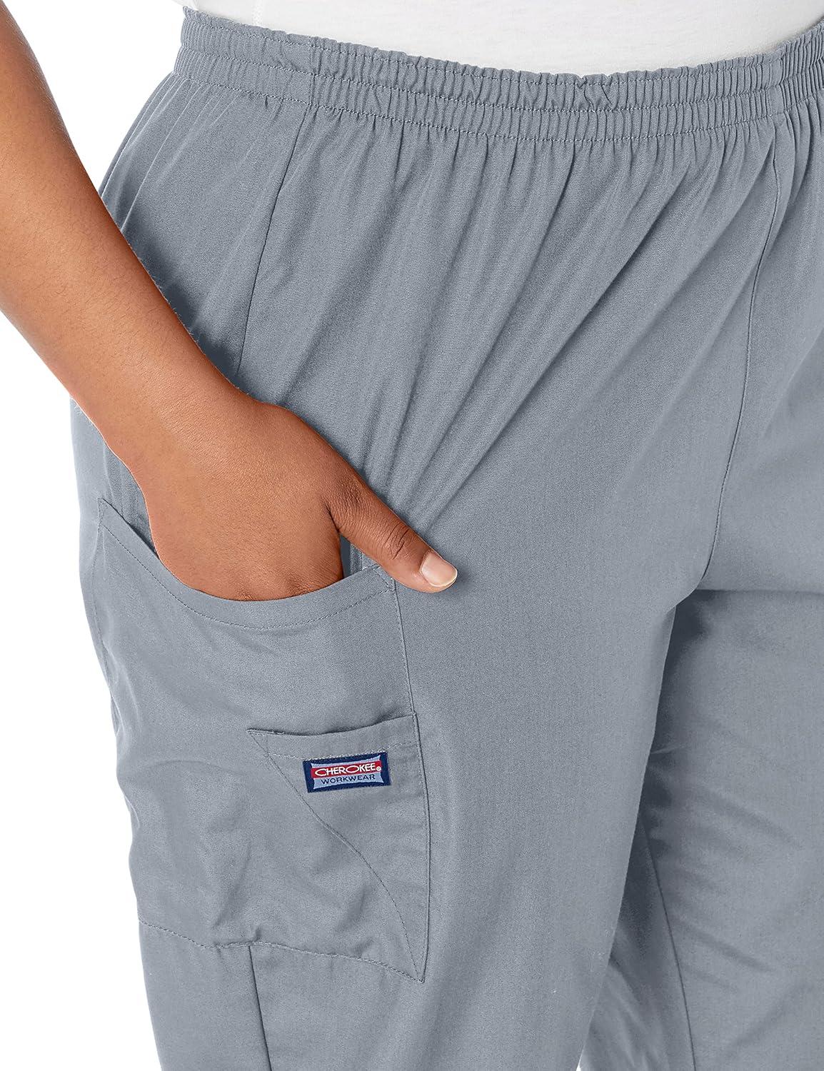 imageCherokee Scrubs for Women Cargo Pant Natural Rise Tapered PullOn Bottom with 4 Pockets Fade Resistant Fabric 4200Grey