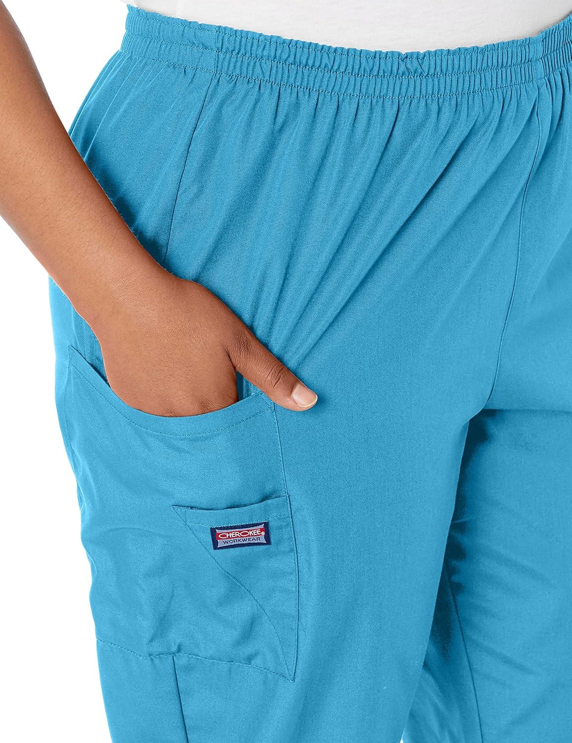 imageCherokee Scrubs for Women Cargo Pant Natural Rise Tapered PullOn Bottom with 4 Pockets Fade Resistant Fabric 4200Maliblue