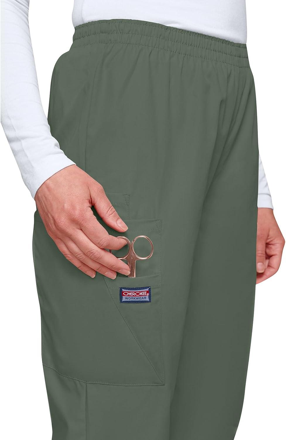 imageCherokee Scrubs for Women Cargo Pant Natural Rise Tapered PullOn Bottom with 4 Pockets Fade Resistant Fabric 4200Olive