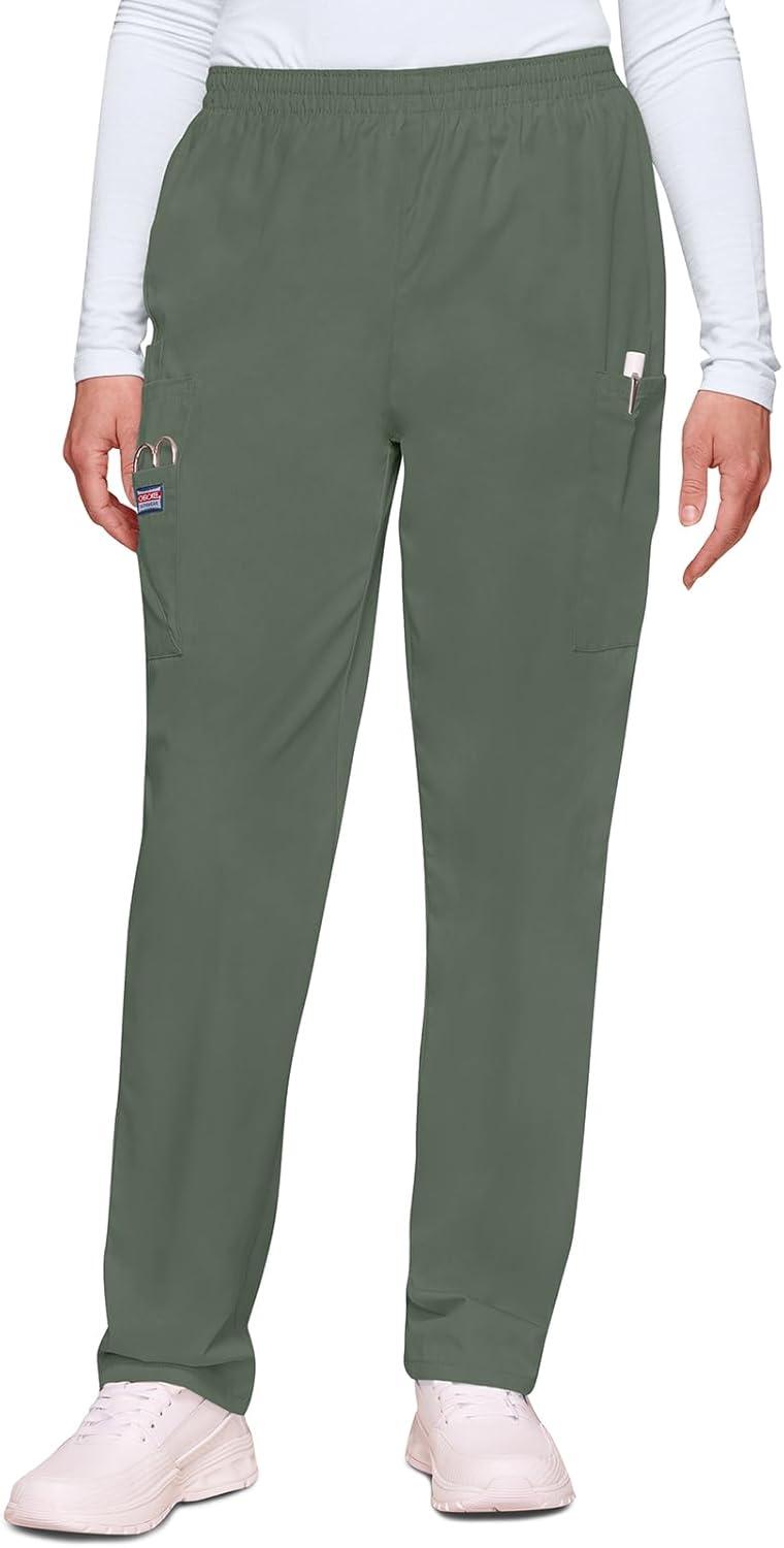 imageCherokee Scrubs for Women Cargo Pant Natural Rise Tapered PullOn Bottom with 4 Pockets Fade Resistant Fabric 4200Olive