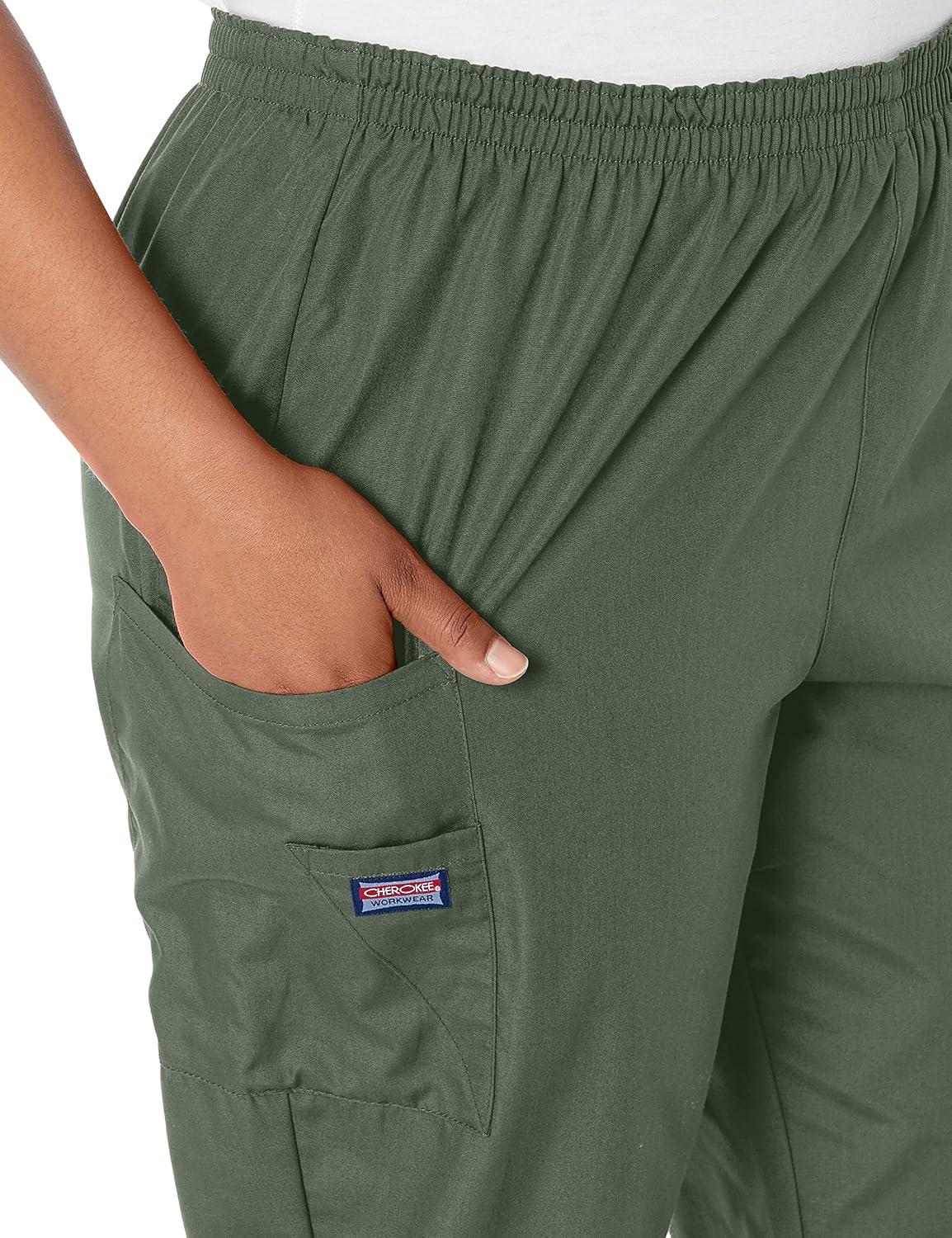 imageCherokee Scrubs for Women Cargo Pant Natural Rise Tapered PullOn Bottom with 4 Pockets Fade Resistant Fabric 4200Olive
