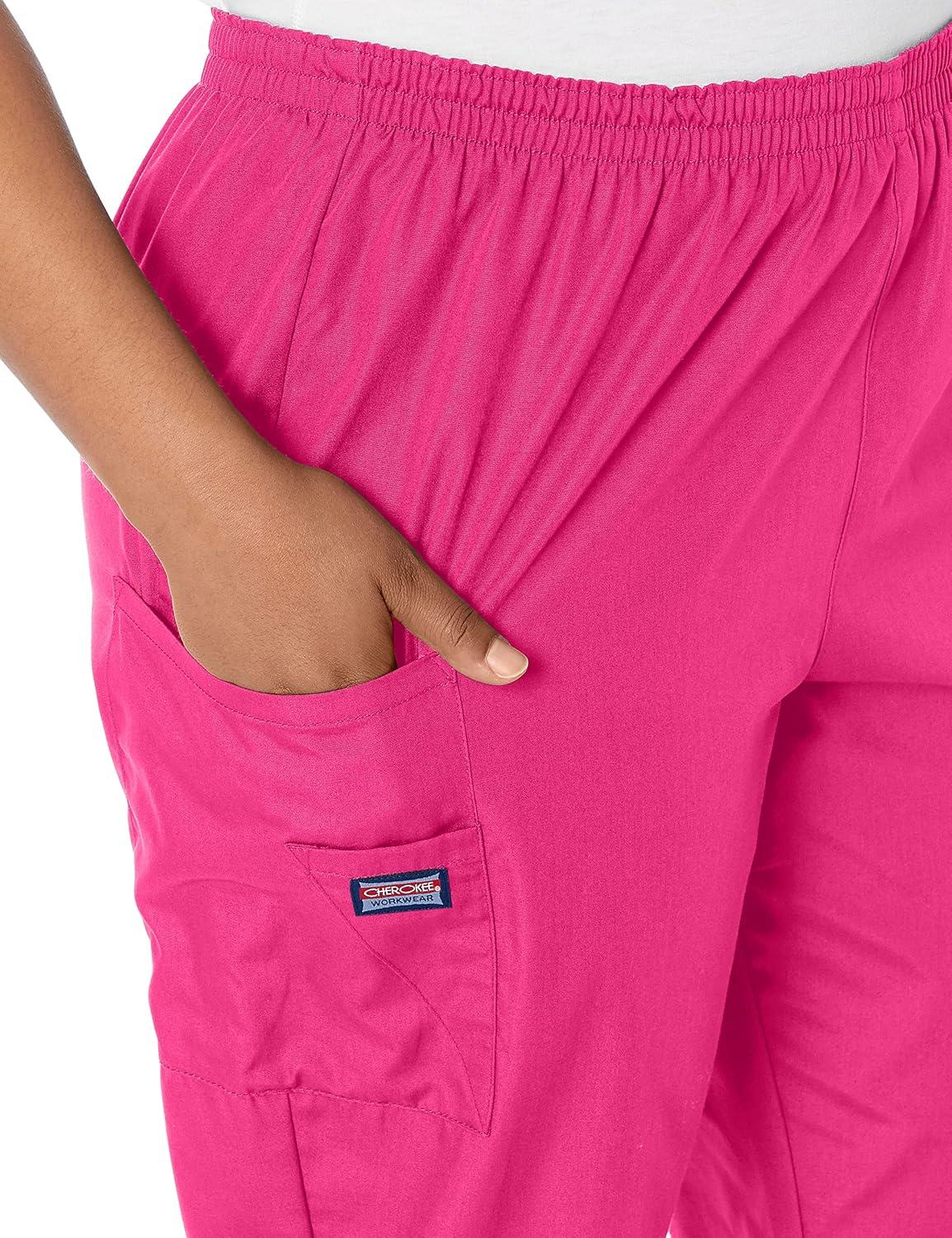 imageCherokee Scrubs for Women Cargo Pant Natural Rise Tapered PullOn Bottom with 4 Pockets Fade Resistant Fabric 4200Shocking Pink
