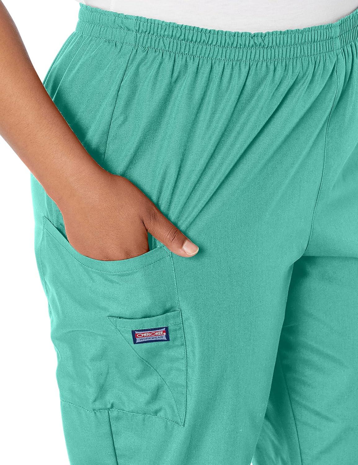 imageCherokee Scrubs for Women Cargo Pant Natural Rise Tapered PullOn Bottom with 4 Pockets Fade Resistant Fabric 4200Surgical Green