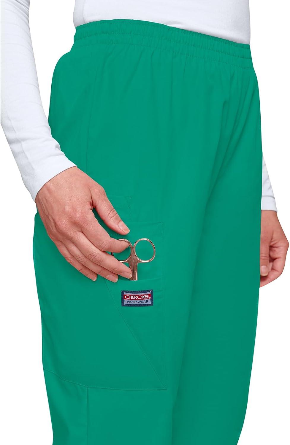 imageCherokee Scrubs for Women Cargo Pant Natural Rise Tapered PullOn Bottom with 4 Pockets Fade Resistant Fabric 4200Surgical Green