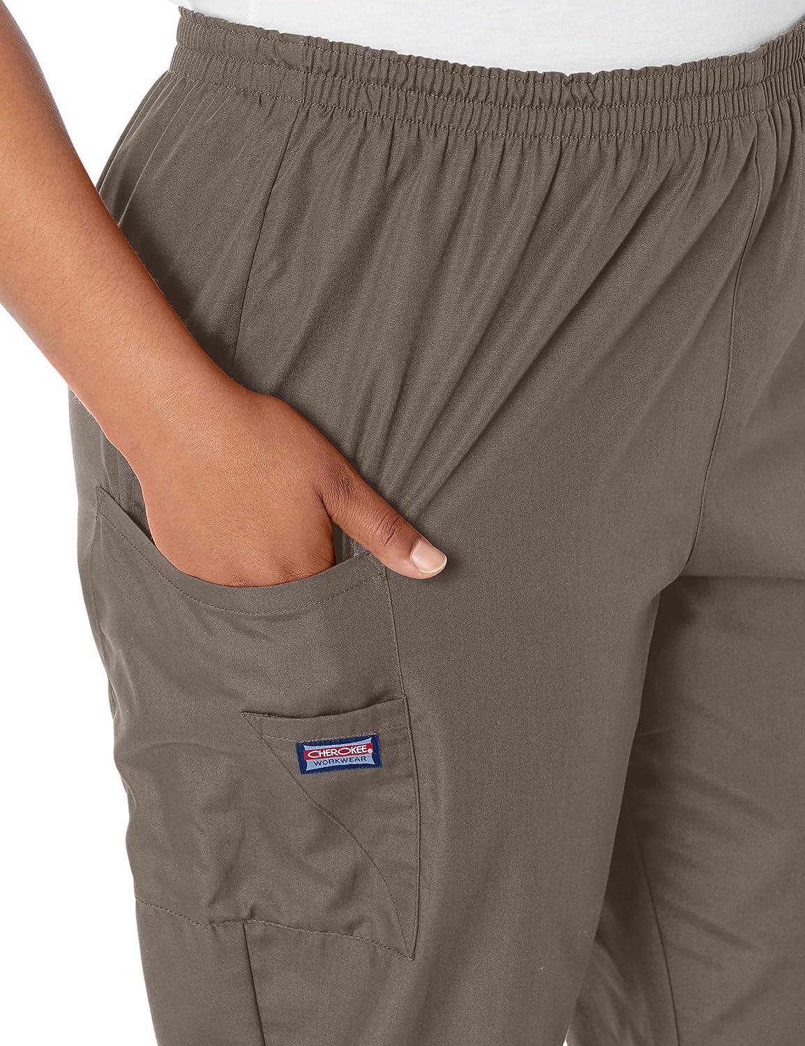 imageCherokee Scrubs for Women Cargo Pant Natural Rise Tapered PullOn Bottom with 4 Pockets Fade Resistant Fabric 4200Taupe