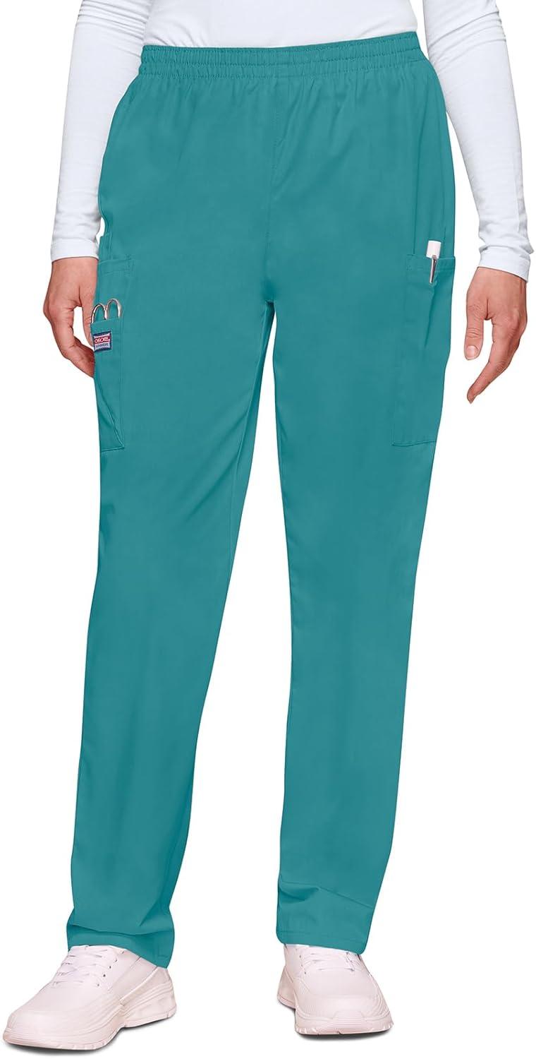 imageCherokee Scrubs for Women Cargo Pant Natural Rise Tapered PullOn Bottom with 4 Pockets Fade Resistant Fabric 4200Teal Blue