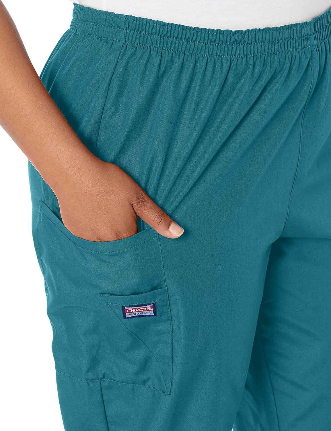 imageCherokee Scrubs for Women Cargo Pant Natural Rise Tapered PullOn Bottom with 4 Pockets Fade Resistant Fabric 4200Teal Blue